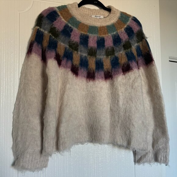 Madewell Brushed Checkerboard Fair Isle Oversized Sweater | size S - Picture 2 of 6